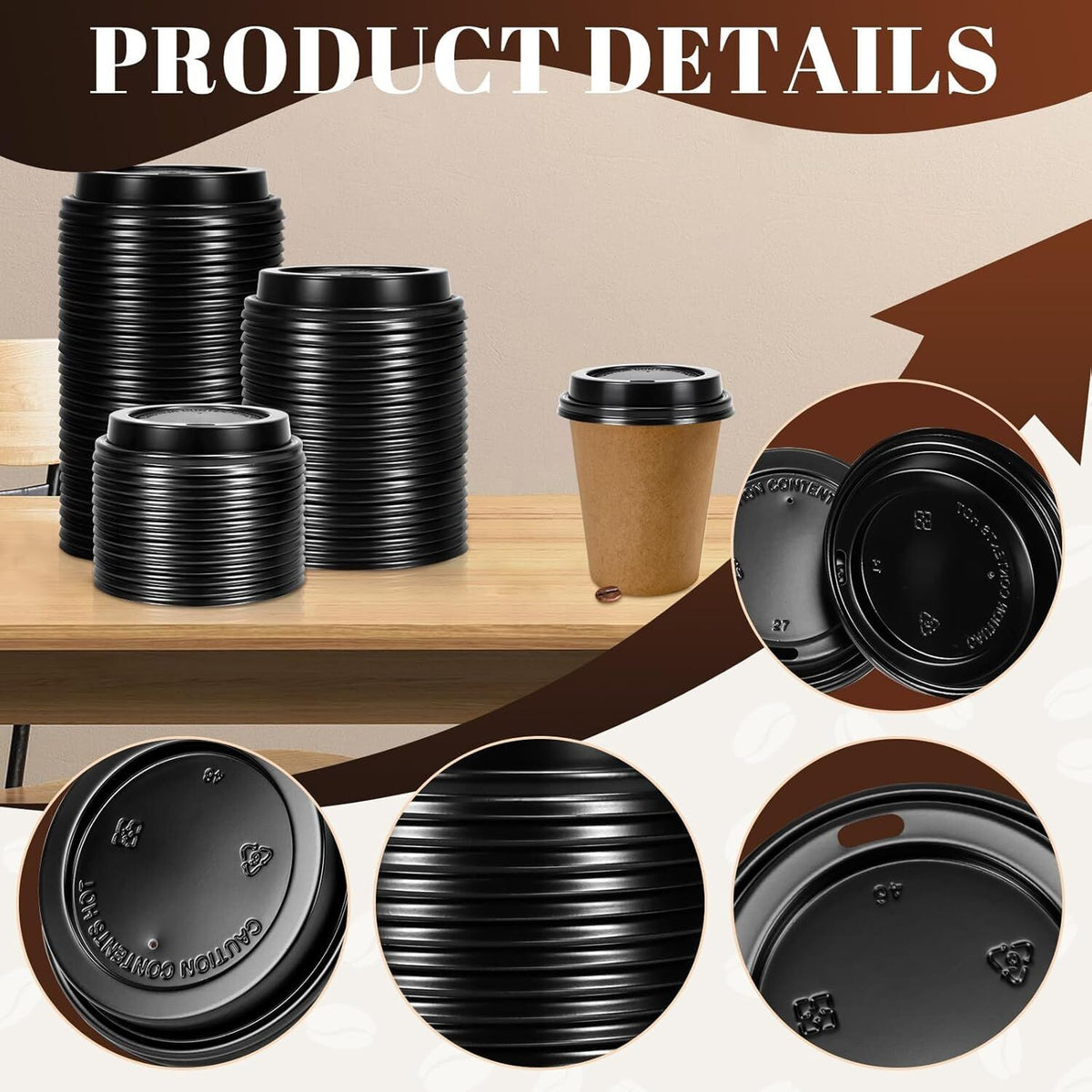 1000x 90mm Plastic Disposable 12oz/16oz Coffee Cup Lids - Black (Bulk Pack)