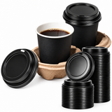 1000x 90mm Plastic Disposable 12oz/16oz Coffee Cup Lids - Black (Bulk Pack)