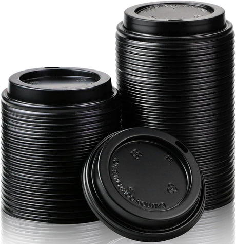 1000x 90mm Plastic Disposable 12oz/16oz Coffee Cup Lids - Black (Bulk Pack)