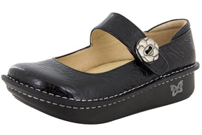 Alegria Paloma Womens Mary Jane Shoes - Black Embossed Rose (Slip-On Nursing Clogs)