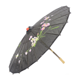 PARASOL UMBRELLA Chinese Japanese Bamboo Flower Pattern Fabric 80cm Diameter - Black