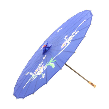 PARASOL UMBRELLA Chinese Japanese Bamboo Flower Pattern Fabric 80cm Diameter - Blue