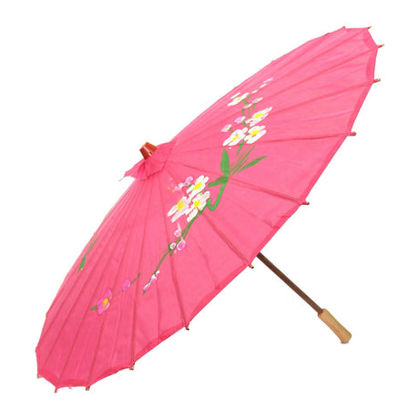 PARASOL UMBRELLA Chinese Japanese Bamboo Flower Pattern Fabric 80cm Diameter - Hot Pink