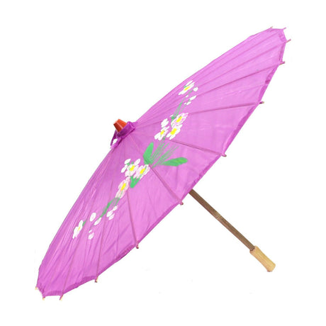 PARASOL UMBRELLA Chinese Japanese Bamboo Flower Pattern Fabric 80cm Diameter - Purple