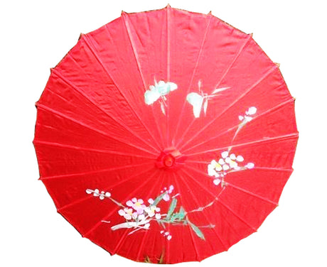 PARASOL UMBRELLA Chinese Japanese Bamboo Flower Pattern Fabric 80cm Diameter - White