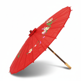 PARASOL UMBRELLA Chinese Japanese Bamboo Flower Pattern Fabric 80cm Diameter - Red