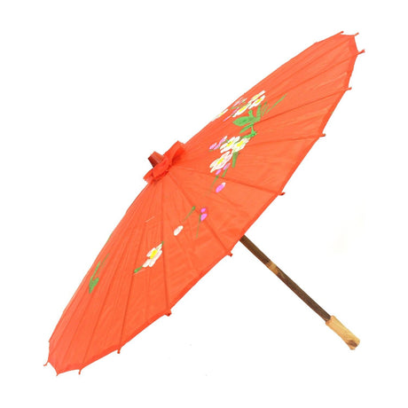PARASOL UMBRELLA Chinese Japanese Bamboo Flower Pattern Fabric 80cm Diameter - Red