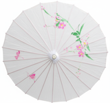PARASOL UMBRELLA Chinese Japanese Bamboo Flower Pattern Fabric 80cm Diameter - White