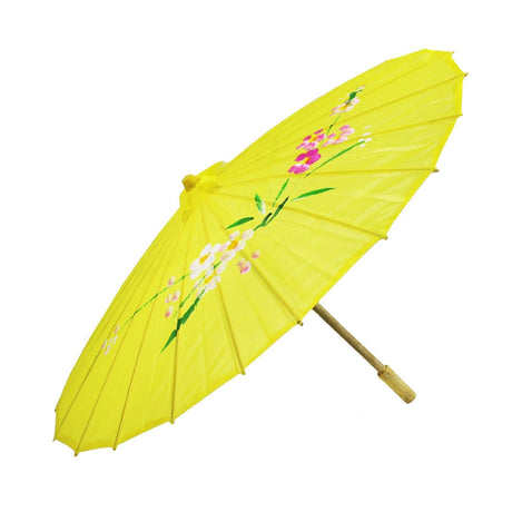 PARASOL UMBRELLA Chinese Japanese Bamboo Flower Pattern Fabric 80cm Diameter - Yellow
