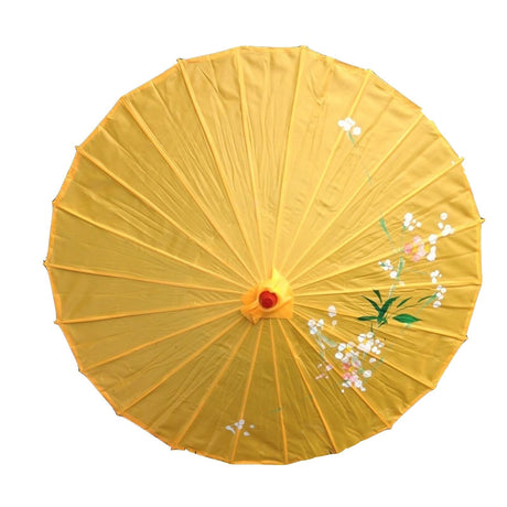 PARASOL UMBRELLA Chinese Japanese Bamboo Flower Pattern Fabric 80cm Diameter - Yellow