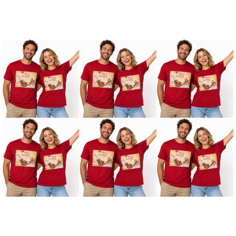 6x Adult Merry Christmas & Santa Reindeer T Shirt Bulk Pack - Red (100% Cotton Xmas Top)