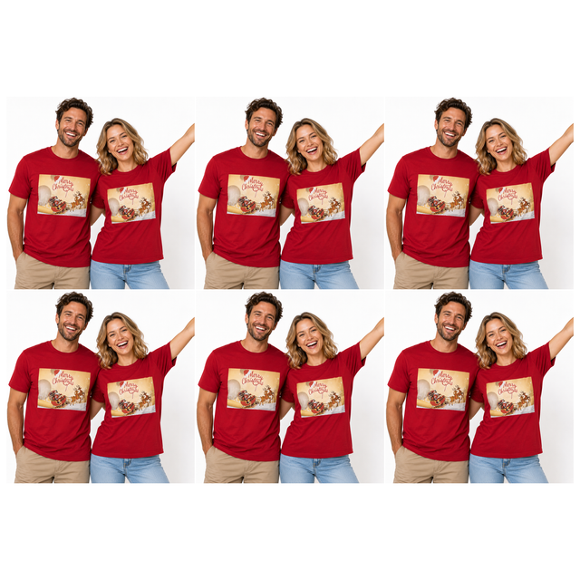 6x Adult Merry Christmas & Santa Reindeer T Shirt Bulk Pack - Red (100% Cotton Xmas Top)
