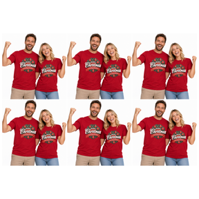 6x Adult Merry Christmas & Happy New Year Wreath T Shirt Bulk Pack - Red (100% Cotton Xmas Top)