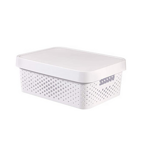 16x 11L Premium Plastic Storage Basket Container Box w/ Lid Dot Pattern (36*27*14cm) - Bulk