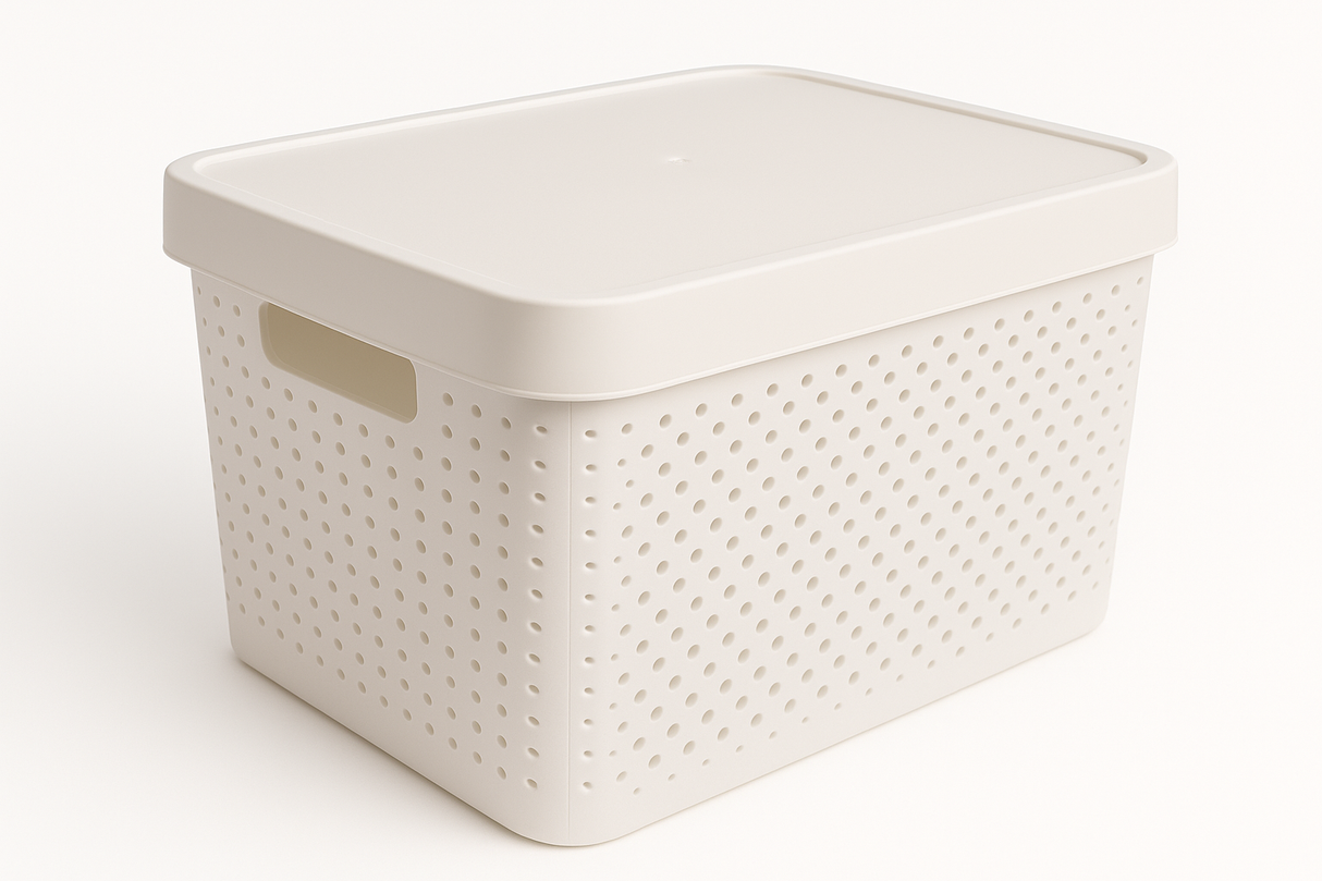 12x 17L Premium Plastic Stackable Storage Box Containers w/ Lid Dot Pattern in White