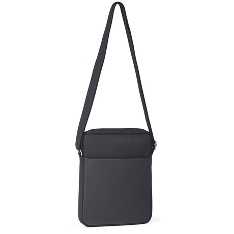 Pierre Cardin Mens Italian Leather iPad Crossbody Bag - Black (with Nylon Trim)