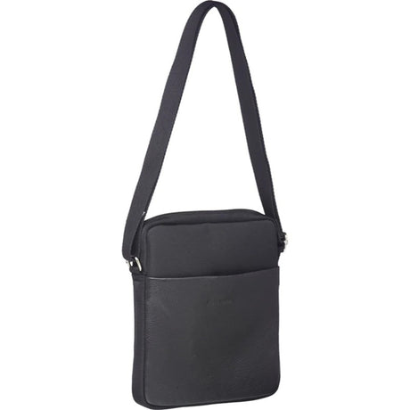 Pierre Cardin Mens Italian Leather iPad Cross Body Bag with Nylon Trim- Black