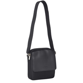 Pierre Cardin Mens Soft Italian Leather Business Crossbody Travel Bag - Black