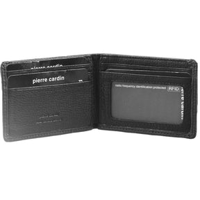 Pierre Cardin Mens RFID Slim Genuine Italian Leather Wallet - Black (w/ Gift Box)