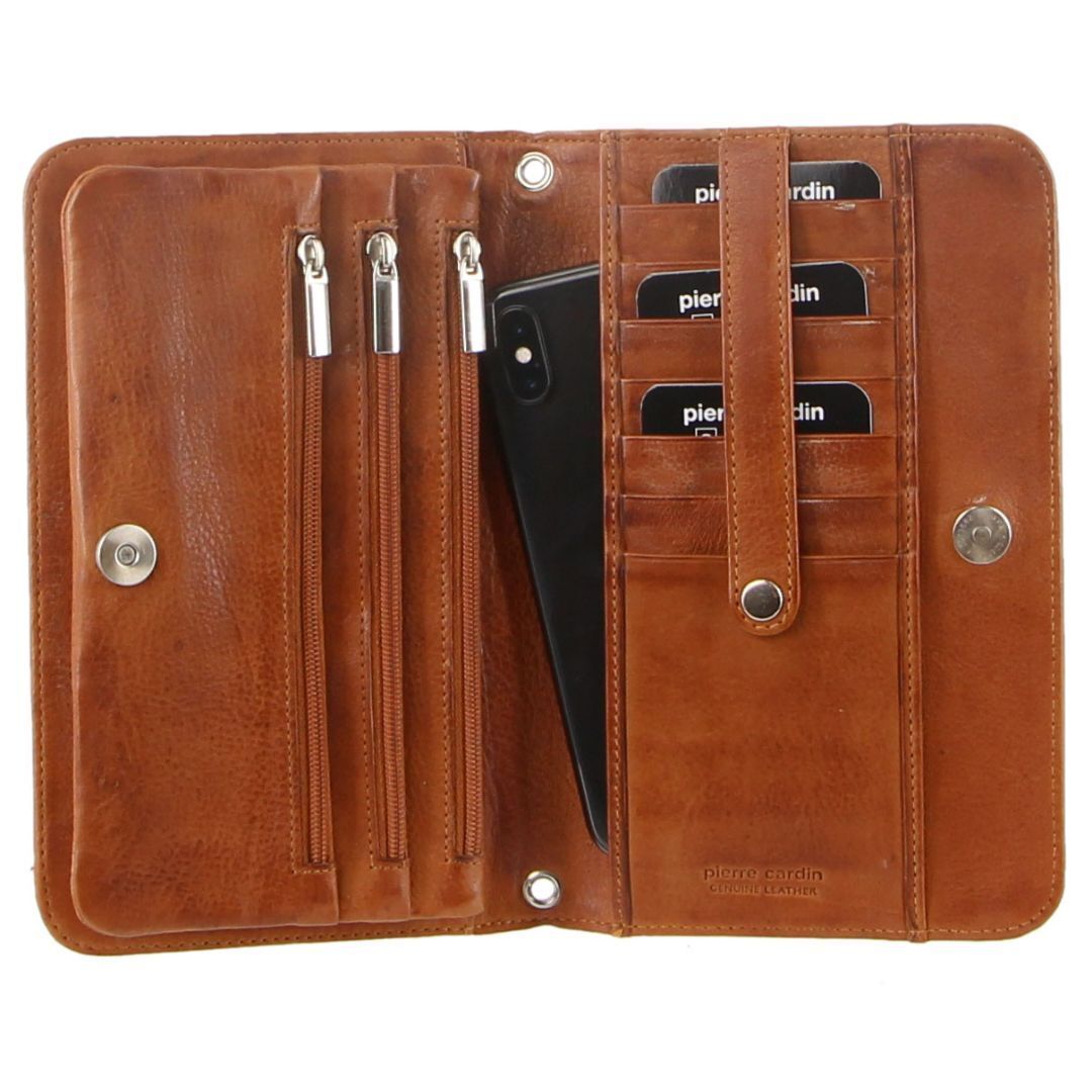Pierre Cardin Ladies Womens Clutch Leather Wallet Purse RFID Protected - Cognac
