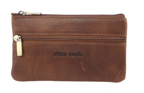 Pierre Cardin Womens Genuine Leather RFID Coin Purse Wallet - Cognac