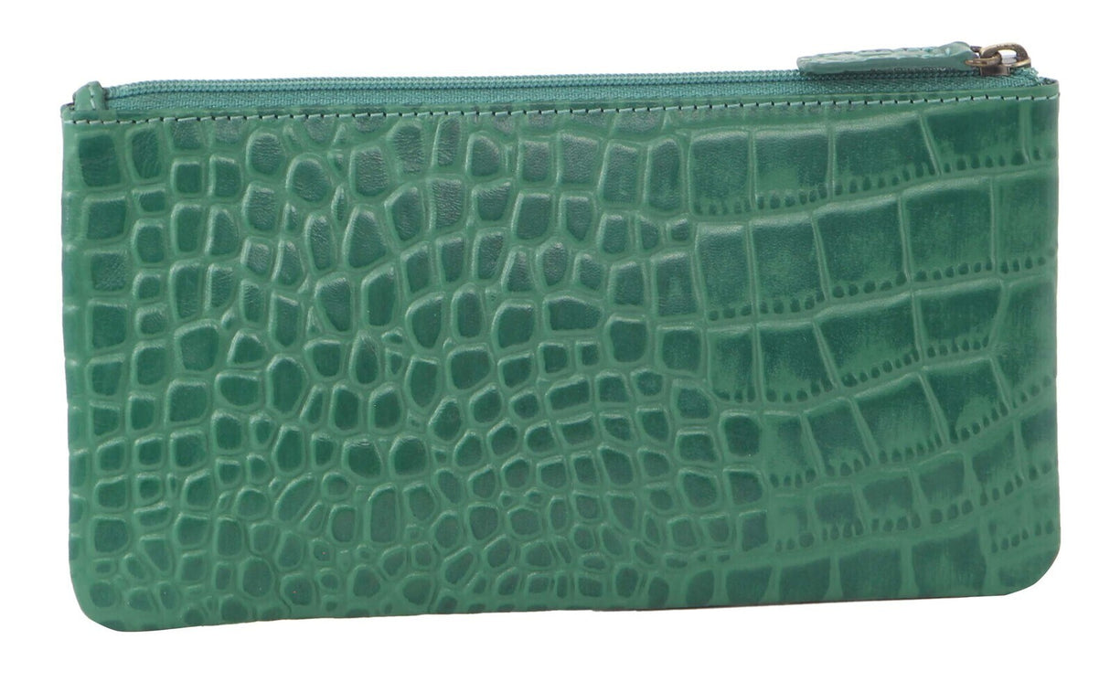 Pierre Cardin Womens Genuine Soft Italian Leather Wallet - Green/Croc