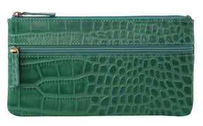 Pierre Cardin Womens Genuine Soft Italian Leather Wallet - Green/Croc