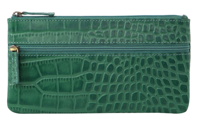Pierre Cardin Womens Genuine Soft Italian Leather Wallet - Green/Croc