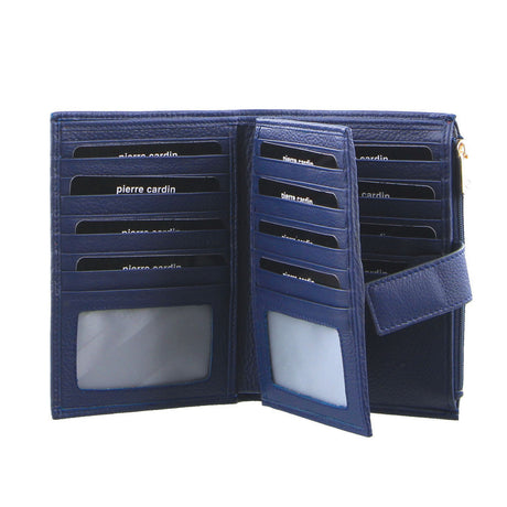 Pierre Cardin Ladies Womens Bi-Fold Italian Leather Credit Card Holder Wallet Purse - Denim