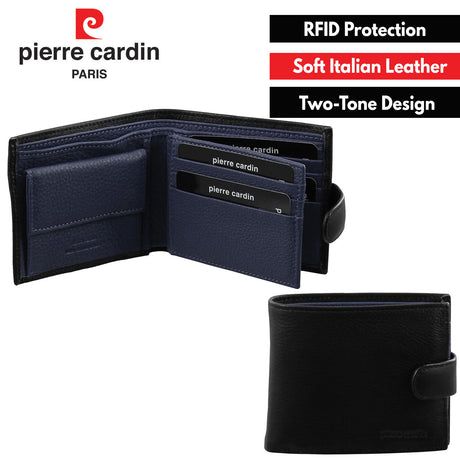 Pierre Cardin Mens Italian Leather Two Tone Wallet - Black Navy