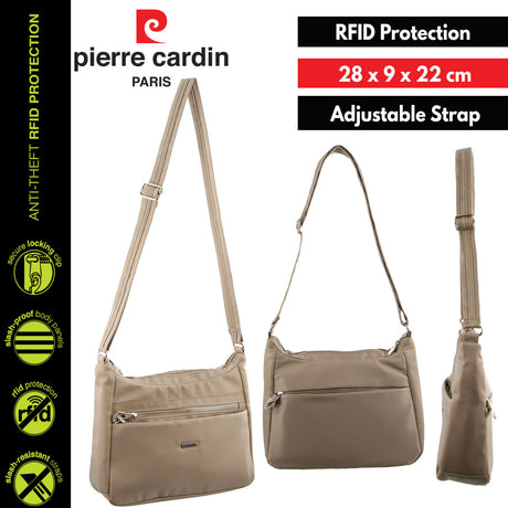 Pierre Cardin Nylon Cross Body RFID Slash Proof Travel Bag - Taupe
