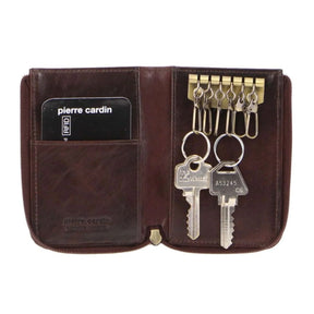 Pierre Cardin Mens Key & Credit Card Holder Wallet - Chocolate (Italian Leather)