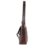 Pierre Cardin Mens Rustic Leather Flap Over 15" Laptop Computer Bag - Dark Chocolate