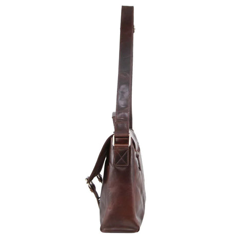 Pierre Cardin Mens Rustic Leather Flap Over 15" Laptop Computer Bag - Dark Chocolate