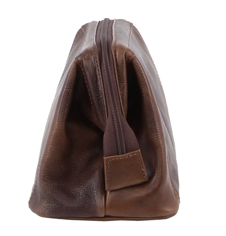 Pierre Cardin Mens Rustic Leather Toiletry Bag - Chocolate (Travel Case)