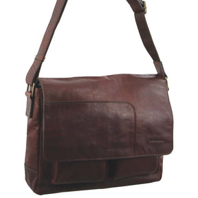 Pierre Cardin Rustic Leather 13" Laptop Messenger Bag - Chestnut (Travel Shoulder)