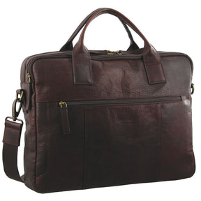 Pierre Cardin Rustic Leather 15" Laptop Messenger Bag - Chestnut (Work Travel Business)