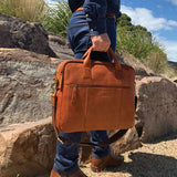 Pierre Cardin Mens Rustic Leather 15" Laptop Computer Messenger Bag - Cognac