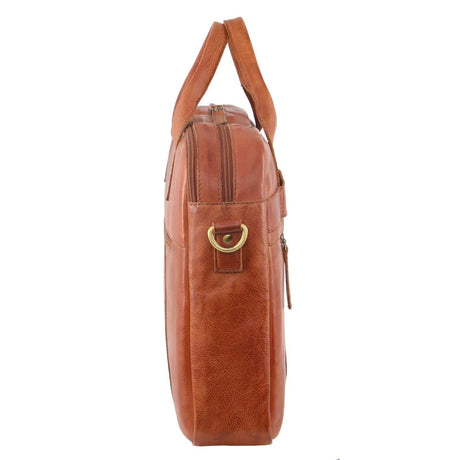 Pierre Cardin Mens Rustic Leather 15" Laptop Computer Messenger Bag - Cognac