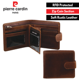Pierre Cardin Men's Soft Rustic Leather with Buckle RFID Protected Wallet - Cognac