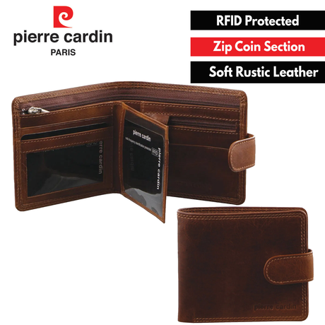 Pierre Cardin Men's Soft Rustic Leather with Buckle RFID Protected Wallet - Cognac