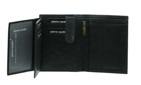 Pierre Cardin Mens Rustic RFID Leather Tri-Fold Wallet - Black (Card Holder)