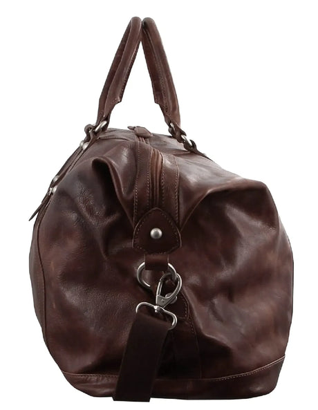 Pierre Cardin Rustic Leather Overnight Travel Bag - Chocolate (Business Trip)