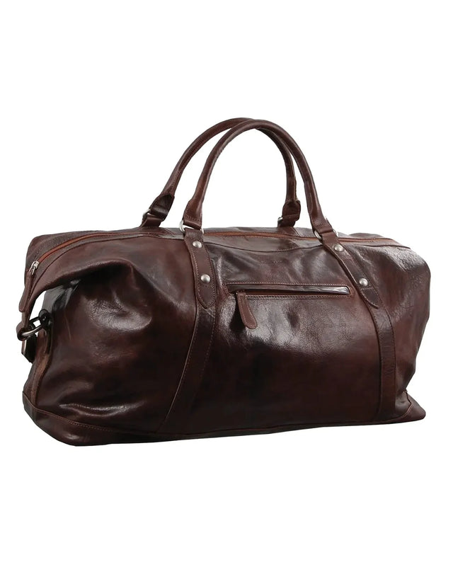 Pierre Cardin Rustic Leather Travel Business Trip Bag Overnight - Chocolate