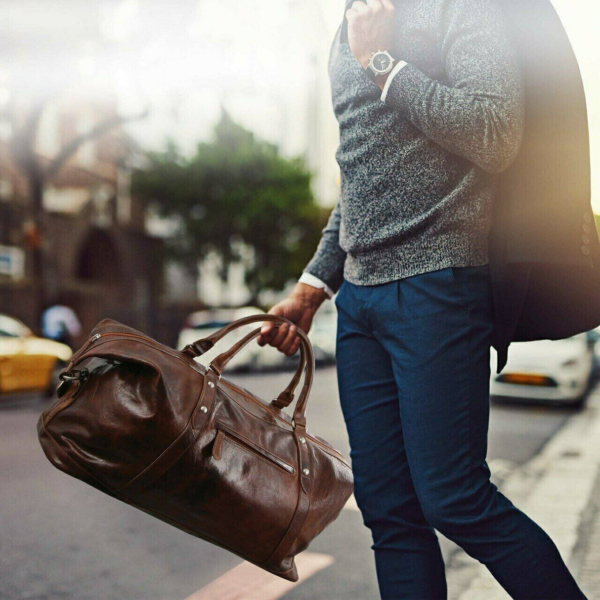 Pierre Cardin Rustic Leather Overnight Travel Bag - Cognac (Business Trip)