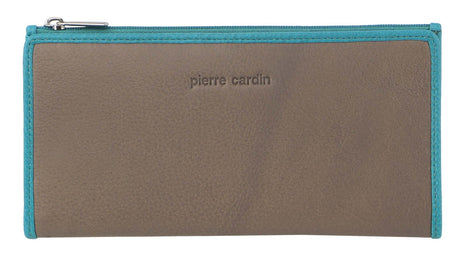 Pierre Cardin Italian Genuine Leather Ladies Wallet - Taupe/Turquiose
