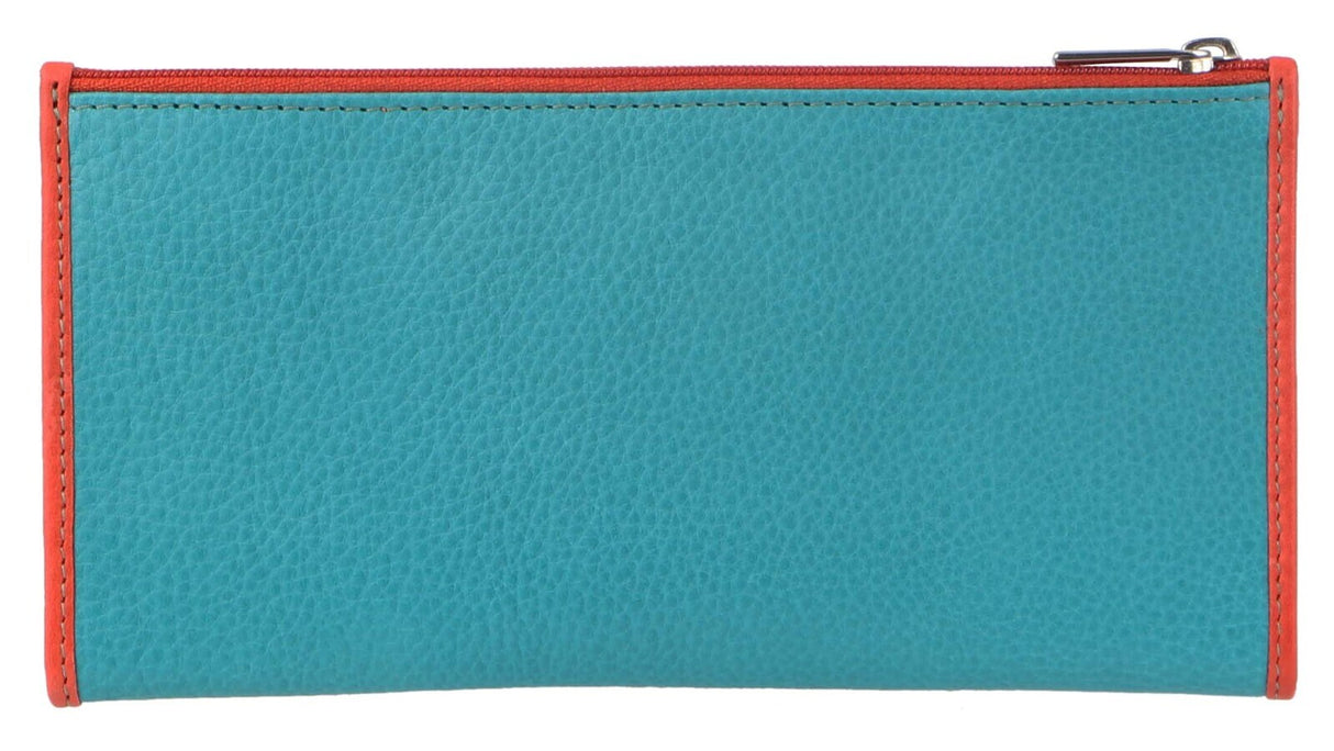 Pierre Cardin Italian Genuine Leather Ladies Bi-Fold Wallet - Turquoise/Orange