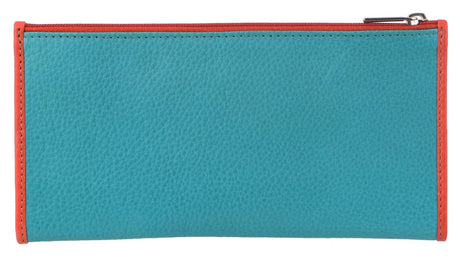 Pierre Cardin Italian Genuine Leather Ladies Bi-Fold Wallet - Turquoise/Orange