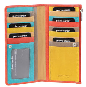 Pierre Cardin Italian Genuine Leather Ladies Bi-Fold Wallet - Turquoise/Orange