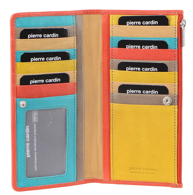 Pierre Cardin Italian Genuine Leather Ladies Bi-Fold Wallet - Turquoise/Orange